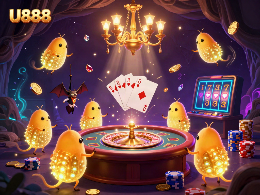 Engage with U888 at its vibrant cave casino, illuminated by glowworms and filled with golden riches.