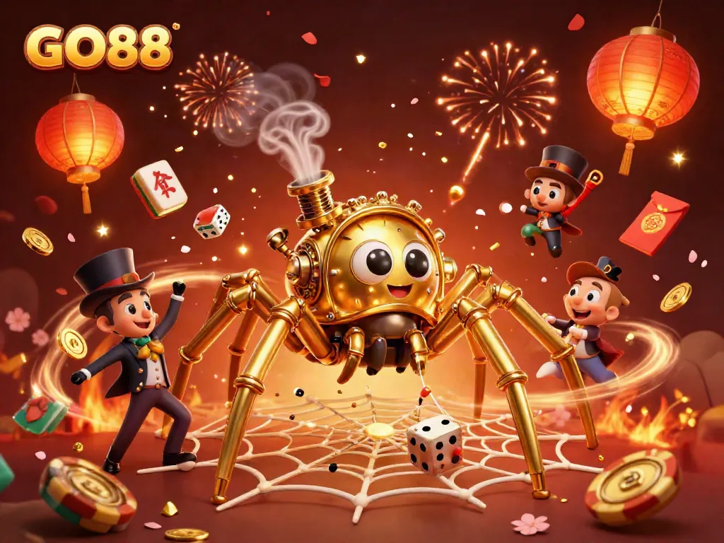 Catch lucky dice in the GO88 web of fortune, surrounded by festive gaming elements.