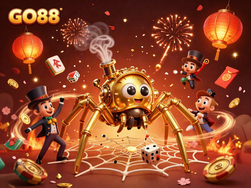 Catch lucky dice in the GO88 web of fortune, surrounded by festive gaming elements.