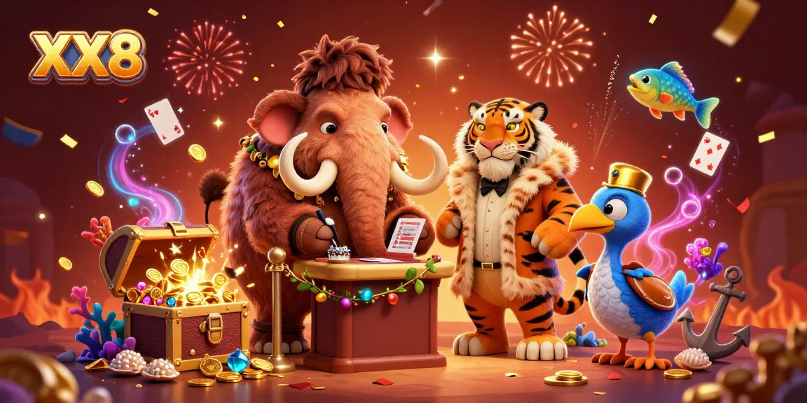 Experience the thrill of XX8 with a lively 3D illustration featuring a woolly mammoth bouncer and VIP guests.