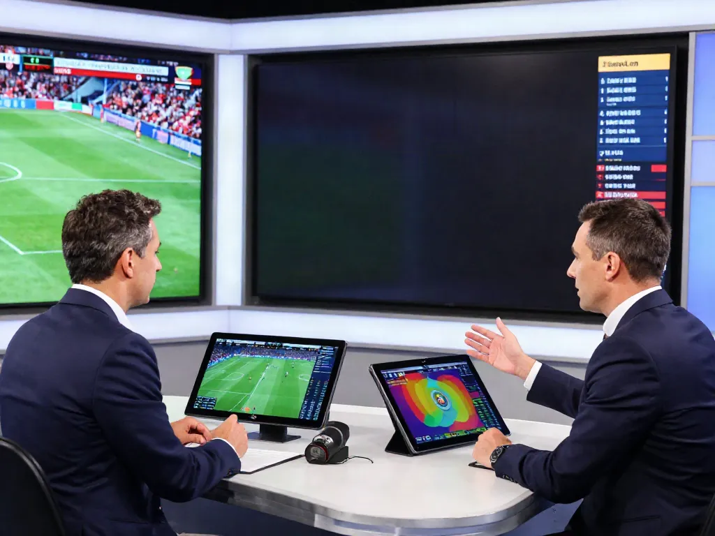 Engaging football analysis scene with real-time ผลบอลสด updates and expert commentary.
