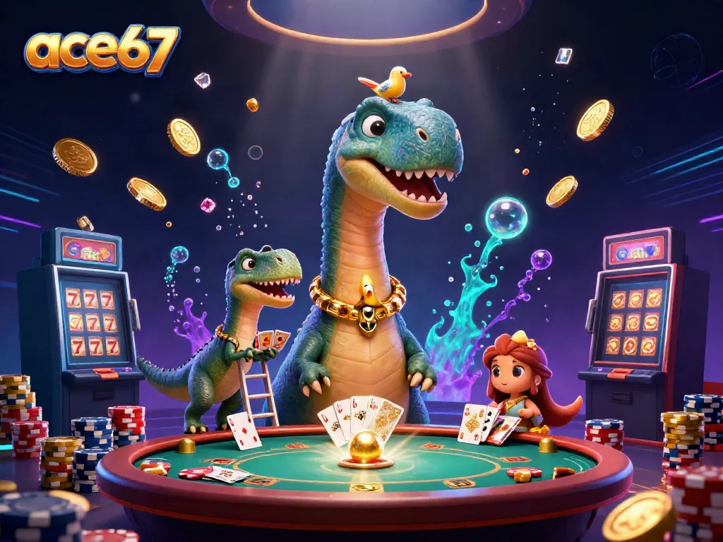 Experience the excitement of ace67 with a brontosaurus in a vibrant casino setting!