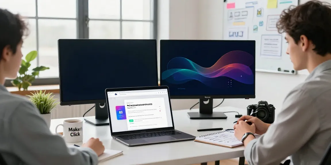 Marketer utilizing AI generated title tags in a vibrant digital workspace.