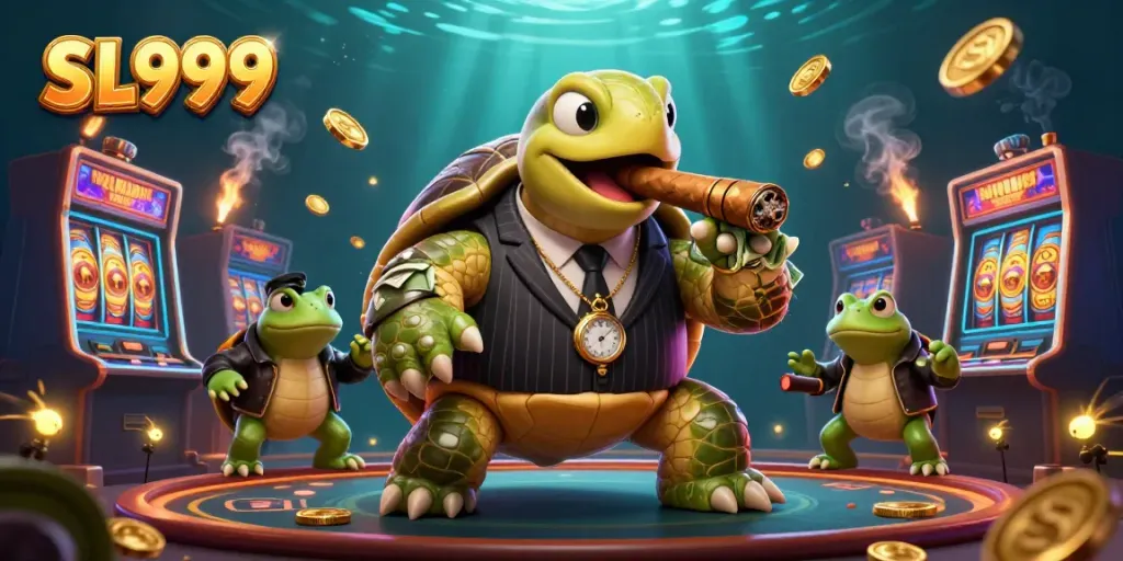 Experience SL999's vibrant casino atmosphere with unique characters and dynamic gaming elements.