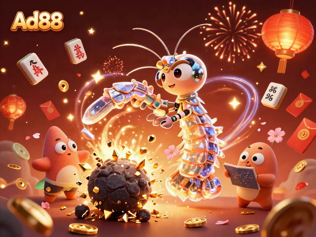 Experience the excitement at Ad88 with dynamic elements like golden coins and festive decorations.