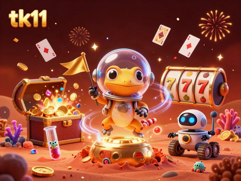 Experience winning moments in tk11 with vibrant alien characters uncovering a treasure-filled casino.