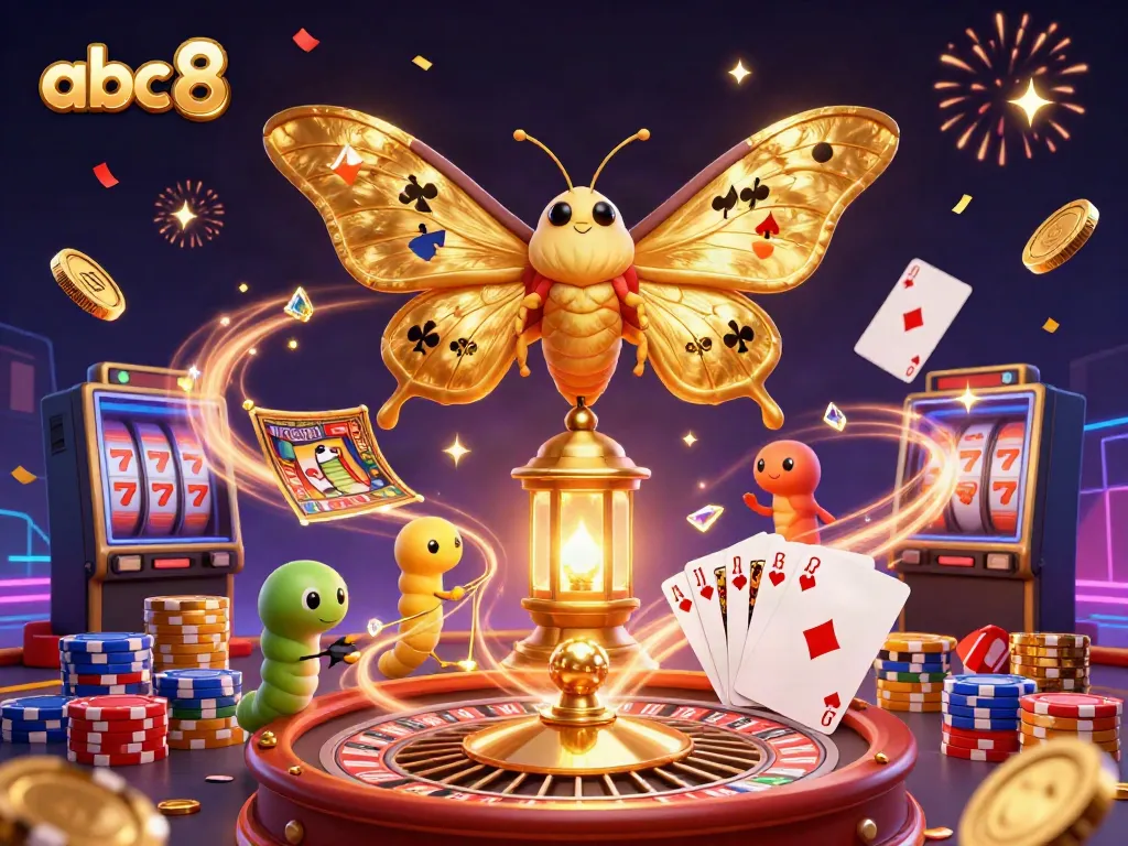 An engaging casino scene featuring an abc8 themed illustration with golden moth and casino elements.