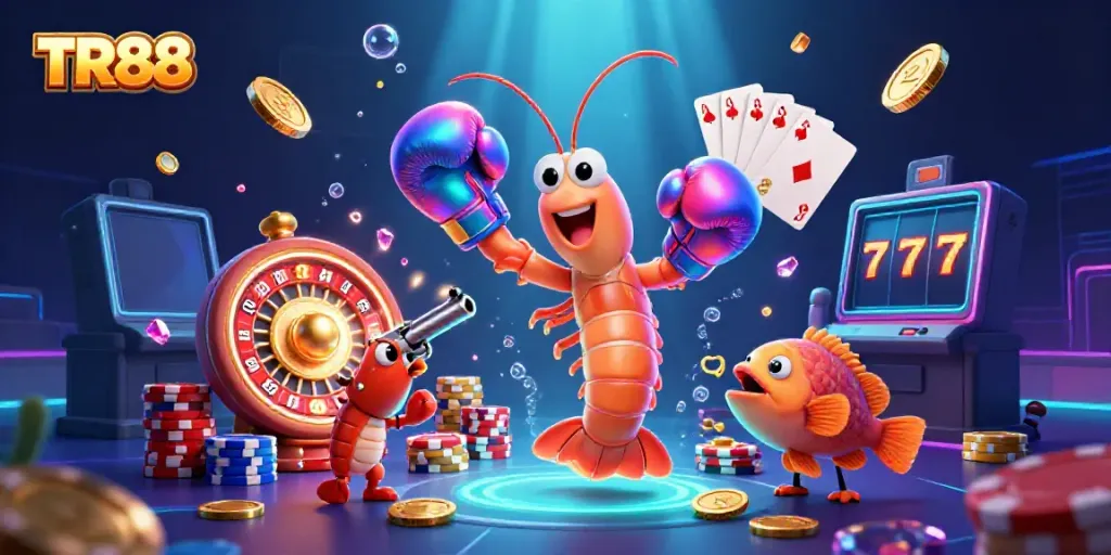 Engage with the thrill of TR88 casino games amidst vibrant characters and dynamic elements.