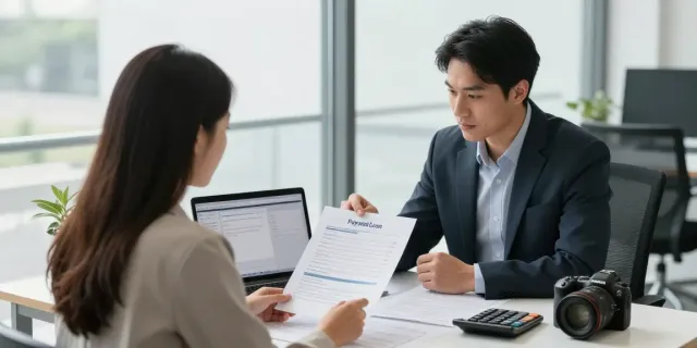 Client discussing payday loans Alberta options with financial advisor in modern office.