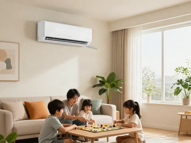 Mini split ac unit in a modern living room, enhancing family comfort.