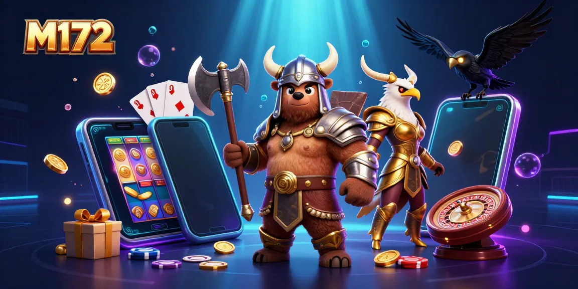 Engage with M172's immersive casino world featuring vibrant slot games and dynamic characters.