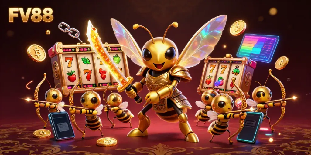 Engage in winning strategies at FV88 with vibrant slots and crypto-themed elements.