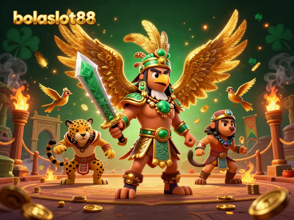 Experience thrilling gameplay with bolaslot88 featuring vibrant Aztec warriors amidst a dynamic casino scene.