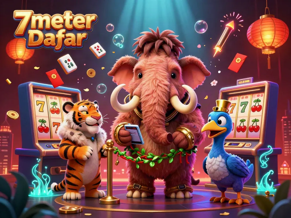 Engage with exciting slots at 7meter Daftar, featuring a bouncer, a VIP guest, and gambling elements.